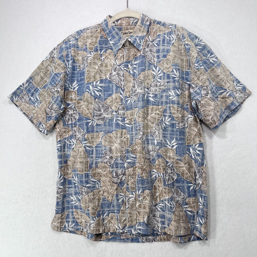 Vintage Cooke Street Shirt Men L Blue Hawaiian Inside Out Tropical Floral Beach